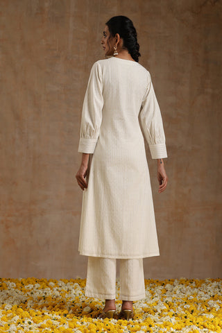 Ivory Gold Cotton Overlap Yoke Kurta Set