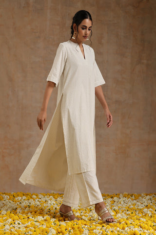 Ivory Gold Cotton Relax High-Low Kurta Set