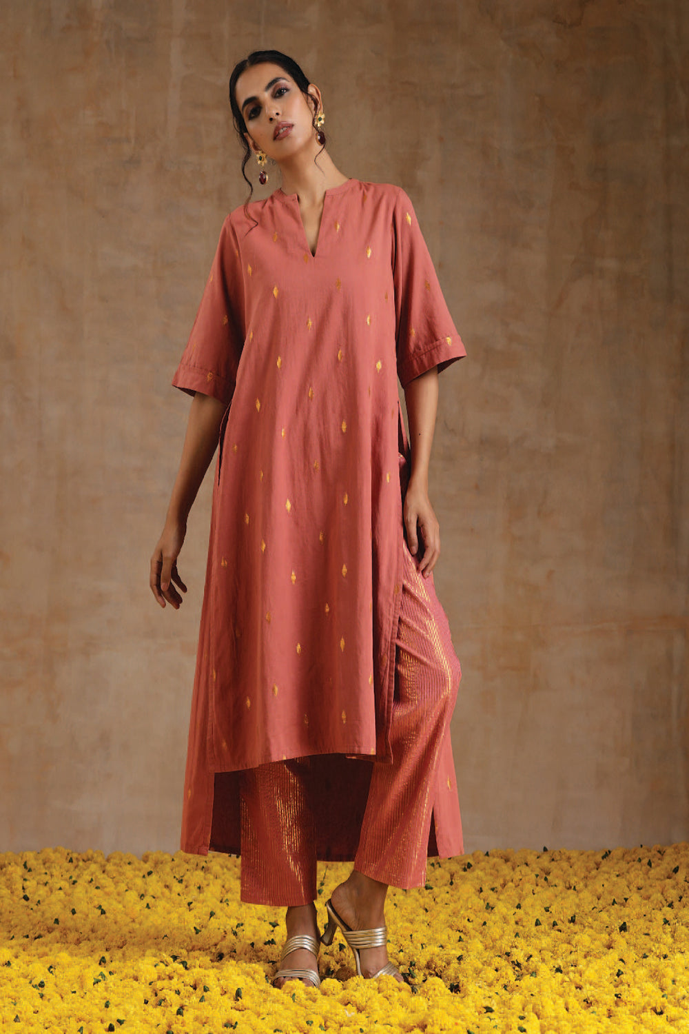 Blush Gold Cotton Relax High-Low Kurta Set