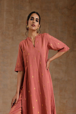 Blush Gold Cotton Relax High-Low Kurta Set