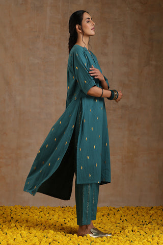 Deep Sea Gold Cotton Relax High-Low Kurta Set
