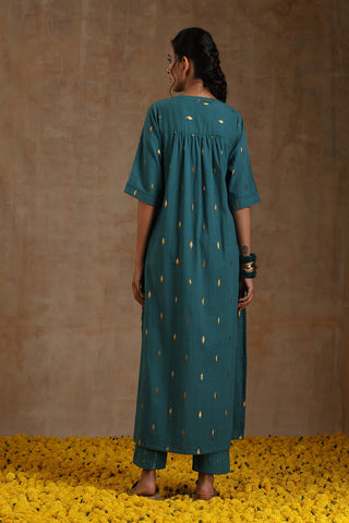 Deep Sea Gold Cotton Relax High-Low Kurta Set