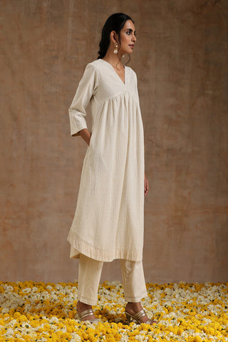 Ivory Gold Cotton Flared Kurta Set