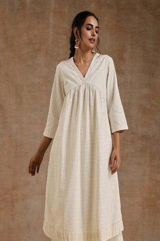 Ivory Gold Cotton Flared Kurta Set