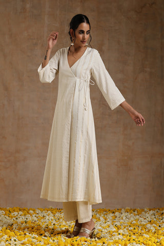Ivory Gold Cotton Angrakha Kurta Set