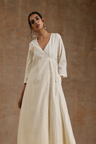Ivory Gold Cotton Angrakha Kurta Set