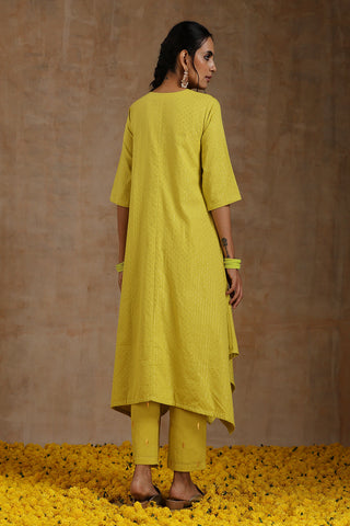 Lime Gold Cotton Handkerchief Kurta Set
