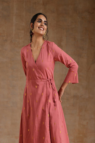 Blush Gold Cotton Angrakha Kurta Set