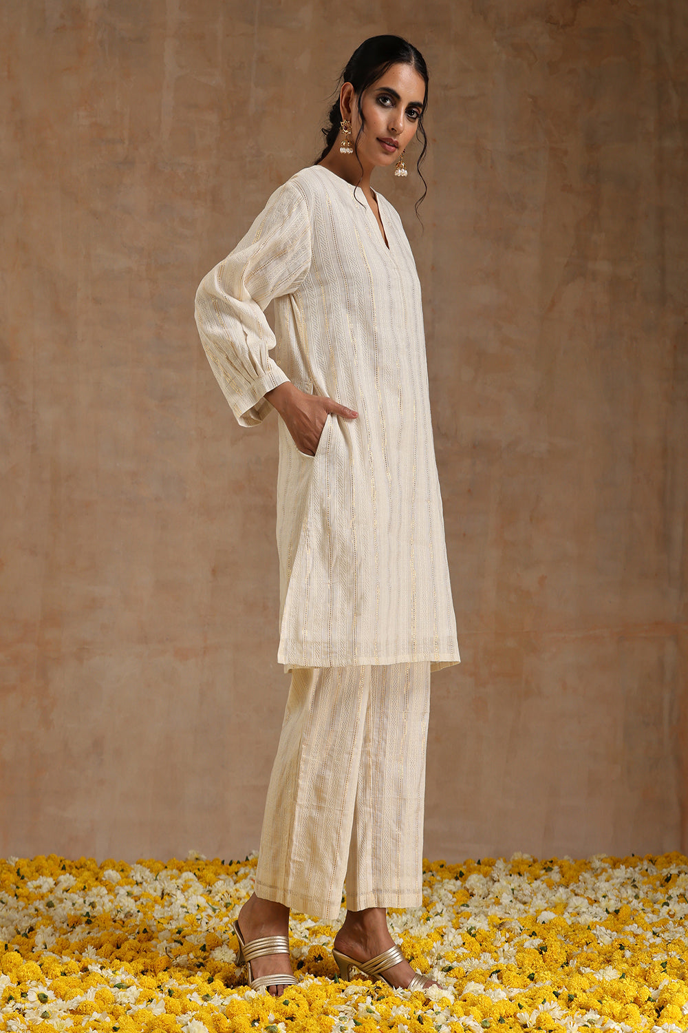 Ivory Gold Cotton Relax Co-Ord Set