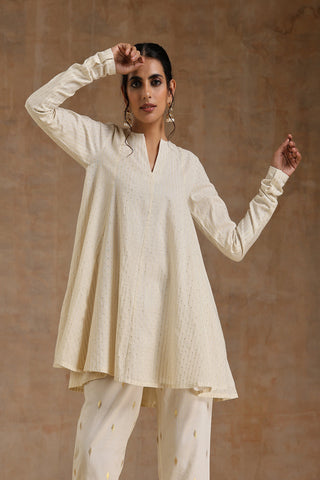 Ivory Gold Cotton Flared Co-Ord Set