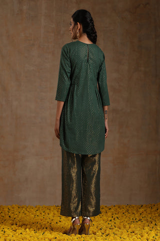 Dark Green Gold Cotton Side Gather Co-Ord Set