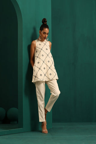 Truebrowns Ivory Rhombus Cotton Sleeveless Co-Ord Set