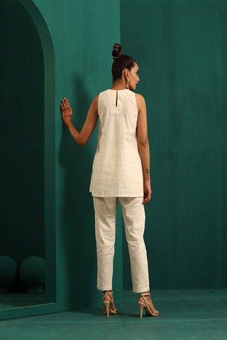 Truebrowns Ivory Rhombus Cotton Sleeveless Co-Ord Set