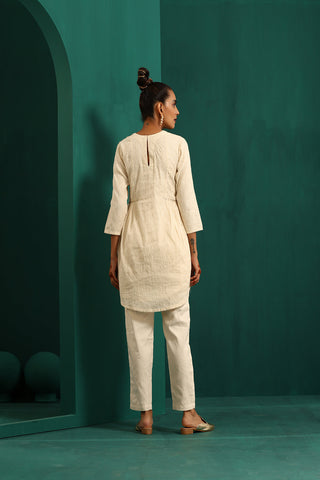 Truebrowns Ivory Tonal Cotton Side Gathers Co-Ord Set