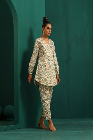 Truebrowns Teal Floral Cotton Printed Short Co-Ord Set