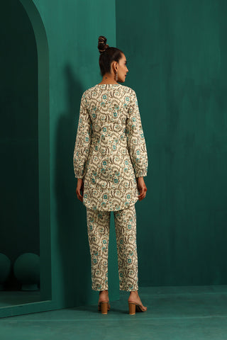Truebrowns Teal Floral Cotton Printed Short Co-Ord Set