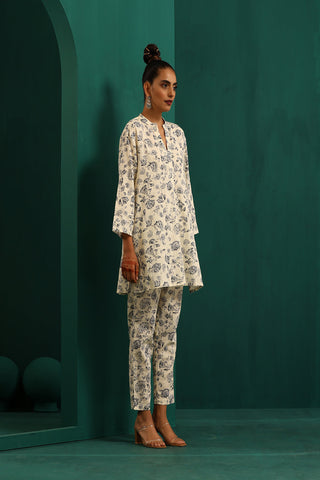 Truebrowns Blue Floral Cotton Printed Relaxed Co-Ord Set