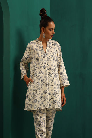 Truebrowns Blue Floral Cotton Printed Relaxed Co-Ord Set