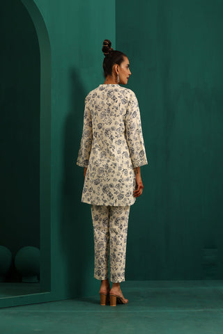 Truebrowns Blue Floral Cotton Printed Relaxed Co-Ord Set