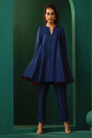 Truebrowns Blue Silk Flared Co-Ord Set