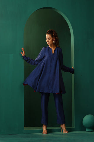 Truebrowns Blue Silk Flared Co-Ord Set