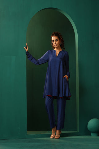 Truebrowns Blue Silk Flared Co-Ord Set