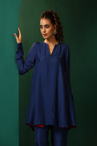 Truebrowns Blue Silk Flared Co-Ord Set
