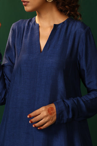 Truebrowns Blue Silk Flared Co-Ord Set