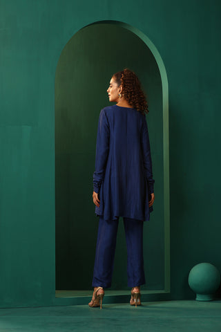 Truebrowns Blue Silk Flared Co-Ord Set