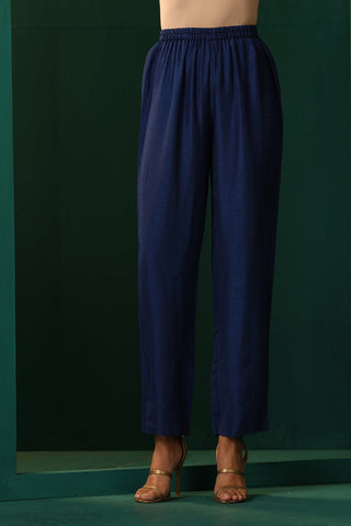 Truebrowns Blue Silk Flared Co-Ord Set