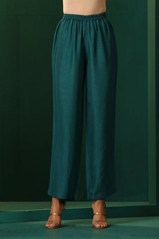 Truebrowns Teal Silk Relaxed Placket Co-Ord Set