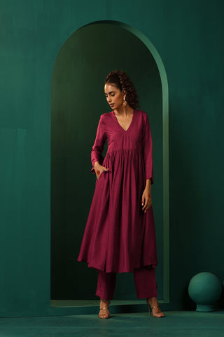 Truebrowns Purple Silk Angrakha Kurta Pant Set