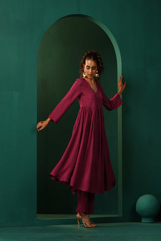 Truebrowns Purple Silk Angrakha Kurta Pant Set