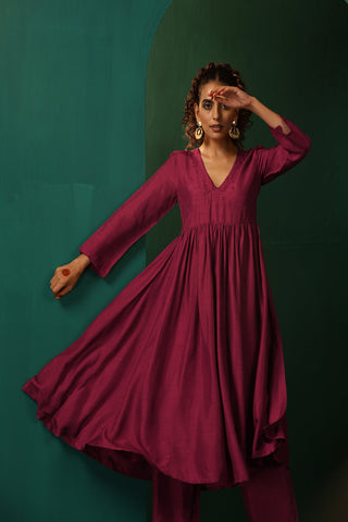 Truebrowns Purple Silk Angrakha Kurta Pant Set