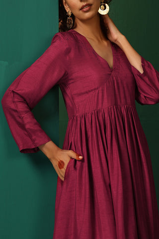 Truebrowns Purple Silk Angrakha Kurta Pant Set