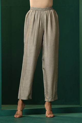 Truebrowns Grey Silk Front Gathered Kurta Pant Set