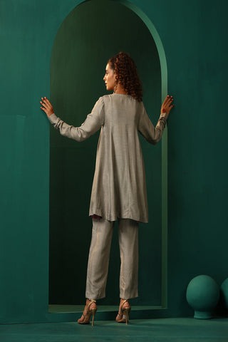 Truebrowns Grey Silk Flared Co-Ord Set