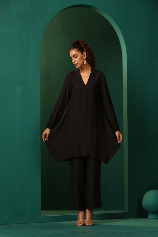 Truebrowns Black Silk Collar Co-Ord Set