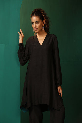 Truebrowns Black Silk Collar Co-Ord Set