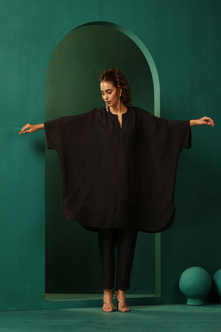 Truebrowns Black Silk Kaftan Pant Set