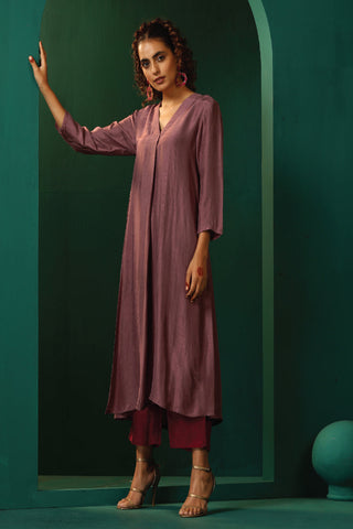 Truebrowns Light Mauve Silk Front Pleat Kurta Pant Set