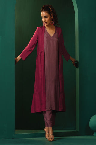 Truebrowns Purple Light Mauve Silk Jacket Kurta Set