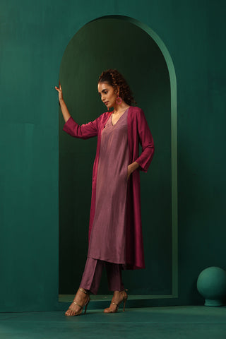 Truebrowns Purple Light Mauve Silk Jacket Kurta Set