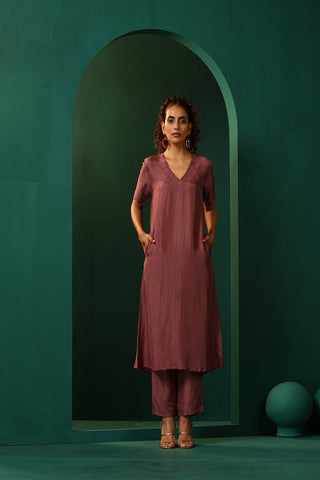 Truebrowns Purple Light Mauve Silk Jacket Kurta Set