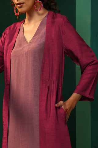 Truebrowns Purple Light Mauve Silk Jacket Kurta Set