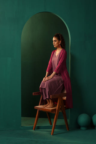 Truebrowns Purple Light Mauve Silk Jacket Kurta Set