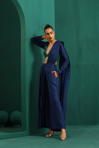 Truebrowns Blue Silk Palazzo Stitched Saree