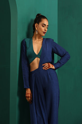 Truebrowns Blue Silk Palazzo Stitched Saree