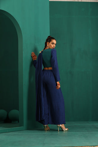 Truebrowns Blue Silk Palazzo Stitched Saree