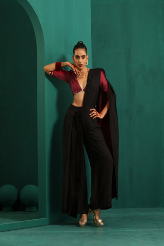 Truebrowns Black Silk Palazzo Stitched Saree